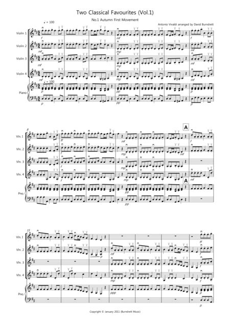 2 Classical Favourites For Violin Quartet Volume One Arr David Burndrett Sheet Music