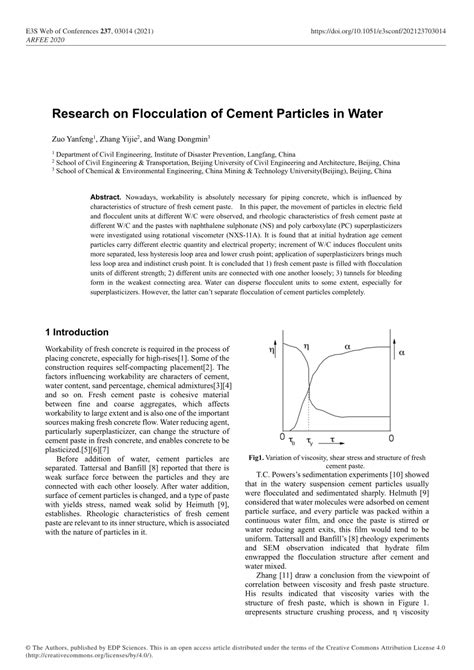 Pdf Research On Flocculation Of Cement Particles In Water