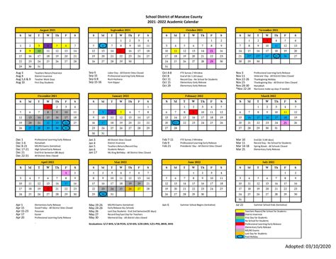 Manatee County School District Calendar 2021-2022