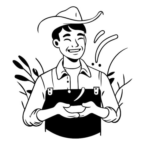 Premium Vector Farmer In Hat And Overalls Vector Illustration In