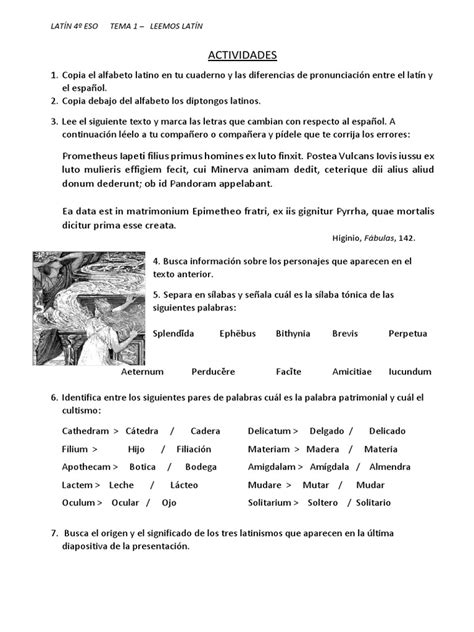 Latín 4º Eso Tema 1 Actividades Pdf