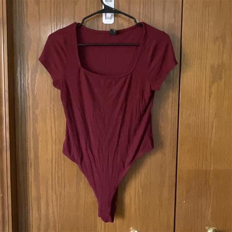 Wild Fable Maroon Red Short Sleeve Bodysuit Worn Depop