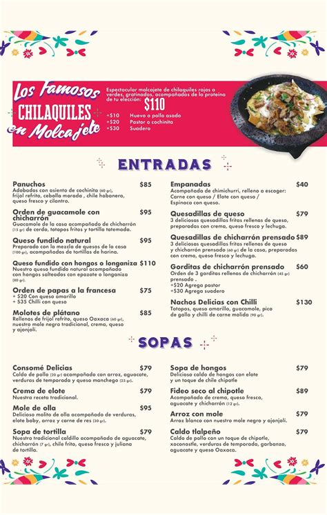 Carta del restaurante Fonda Las Delicias Ciudad López Mateos Av