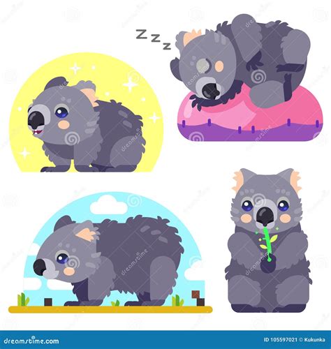 Wombat Character Set stock vector. Illustration of emoji - 105597021