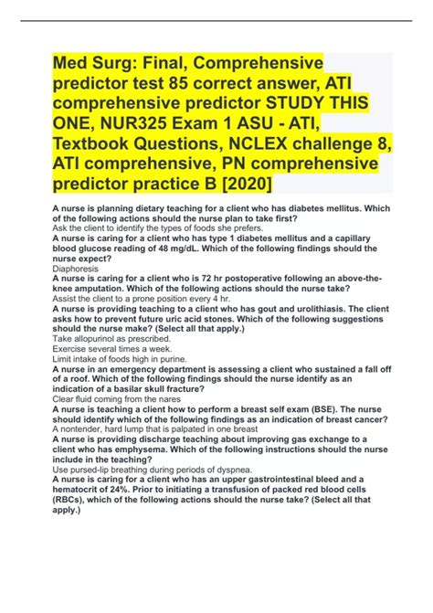 Med Surg Final Comprehensive Predictor Test Correct Answer Ati