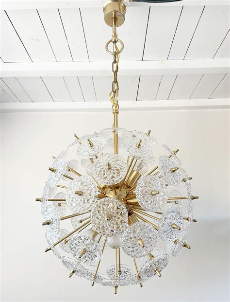 Mid Century Brass And Crystal Sputnik Chandelier By Val Saint Lambert