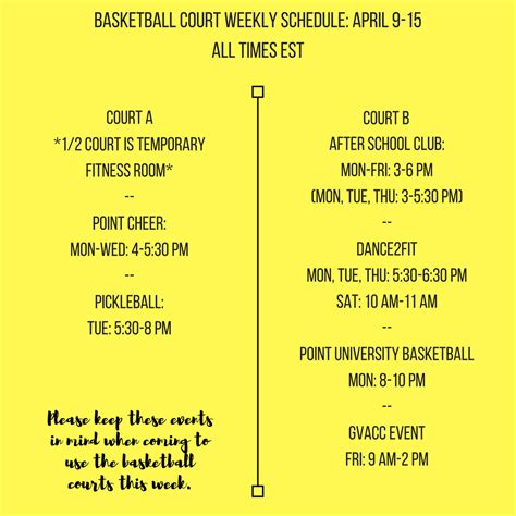 Ymca Basketball Court Schedule