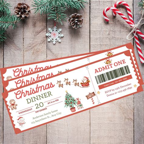 Christmas Ticket Template Voucher, Christmas Editable Ticket, Christmas ...