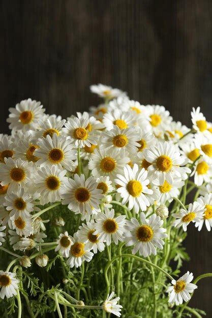 Premium Photo Beautiful Bouquet Of Daisies On Wooden Background