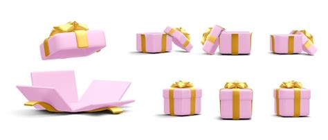 Premium Vector Set Of 3d Realistic Gift Boxes With Gold Ribbon