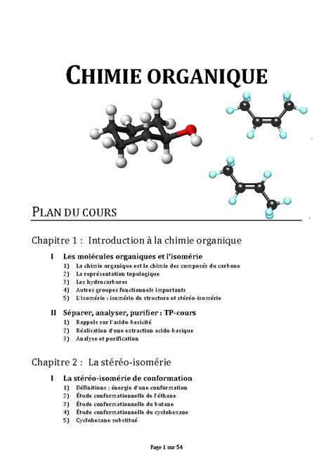 2 Orga Chimie Organique Chimie Organique Plan Du Cours Chapitre 1