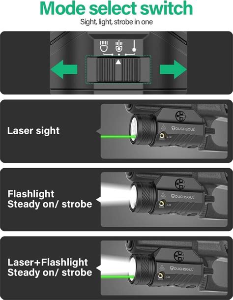 TOUGHSOUL 1200 Lumens Picatinny Rail Mount Pistol Light Green Laser