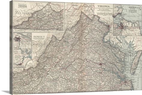 Virginia Vintage Map Wall Art Canvas Prints Framed Prints Wall Peels Great Big Canvas