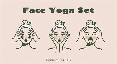 Women Doing Face Yoga Exercises Beauty Set Vector Download