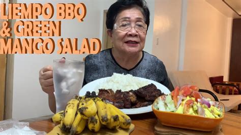 Liempo Barbecue And Green Mango Salad Mukbang Ensaladang Mangga Youtube