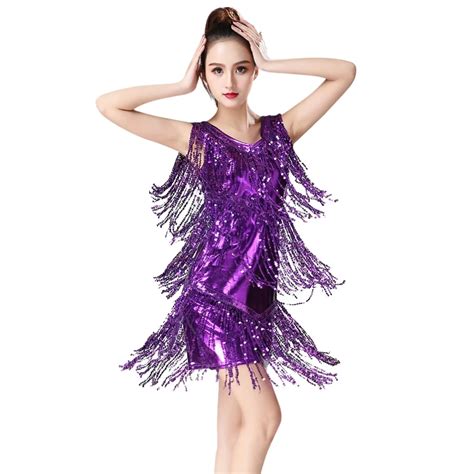 Robe De Danse Latine Paillettes Pour Femmes Fibre Sequins Batteries