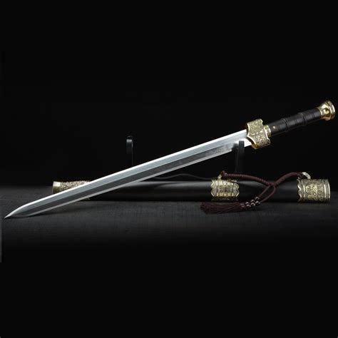 Chinese Han Sword Handmade Gold Black Wood Real Long Chinese Han