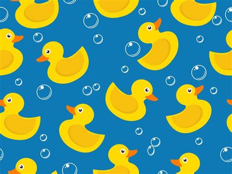 Seamless Pattern Of Yellow Rubber Duck On Blue Background 558868 Vector