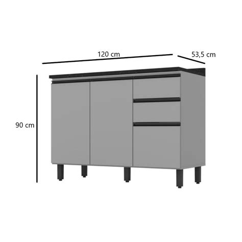 Conjunto Balcão 120 cm Tampo Organizador 2 Portas 03 Gavetas Cozinha