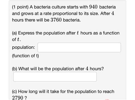 Solved Point A Bacteria Culture Starts With Bacteria Chegg