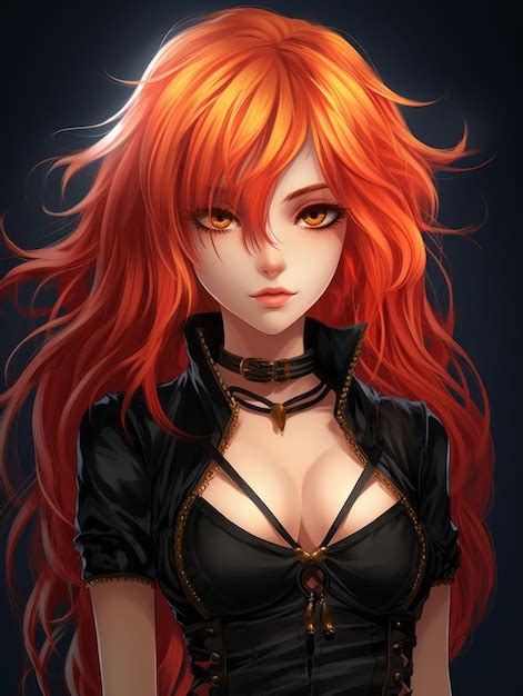 An anime girl with long red hair and dark eyes | Premium AI-generated image