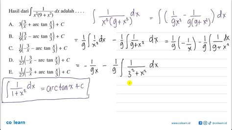 Hasil Dari Integral 1 X 2 9 X 2 Dx Adalah Youtube