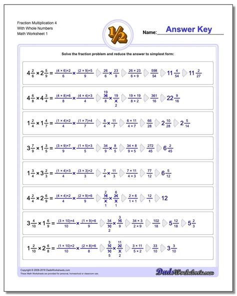 Fraction Times Whole Number Worksheets