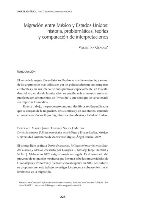 Pdf Migración Entre México Y Estados Unidos Historia Problemáticas Teorías Y Comparación De