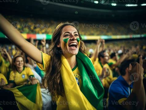 Brazilian woman celebrates her soccer teams victory AI Generative ...