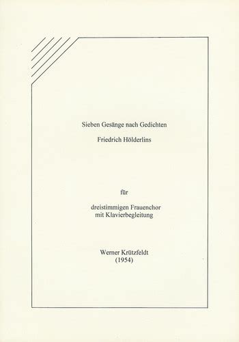 Sieben Gesänge nach Gedichten Friedrich Hölderlin H Junker Verlag