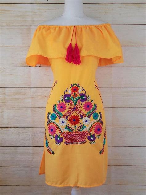 Womens Mexican Dress Embroidered Dress Off The Etsy Mexican