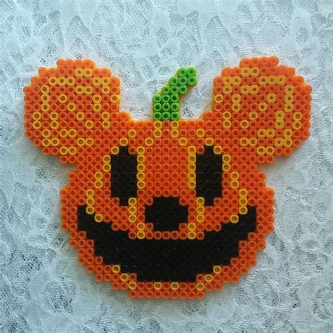 Large Perler Bead Mickey Pumpkin Disney Halloween Magnet Perler Bead Art Perler Bead Disney