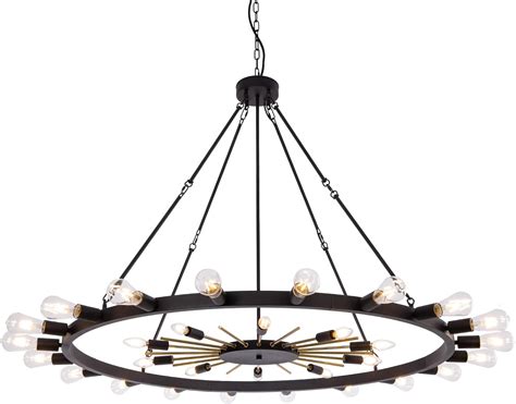 Wellmet 54inch Large Black Gold Wagon Wheel Chandelier 2 Tier 30 Light