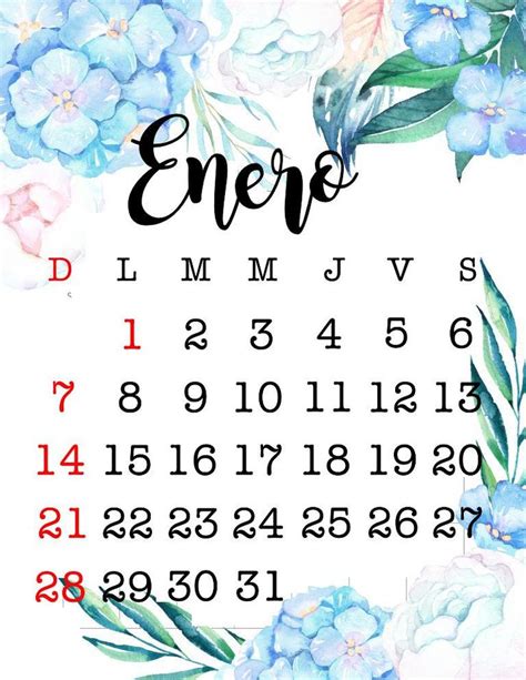 Enero En Español Plantilla De Calendario Para Imprimir Calendario