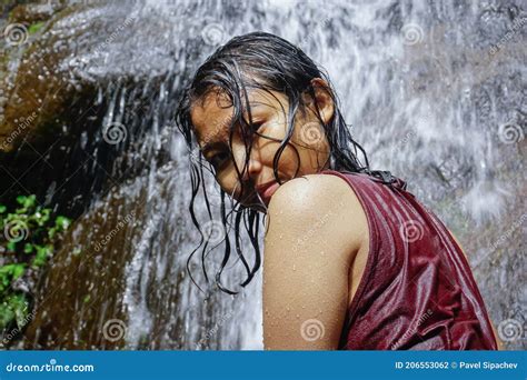 Indonesian Girl at Curug Waterfall Cilember Stock Photo - Image of beautiful, attractive: 206553062