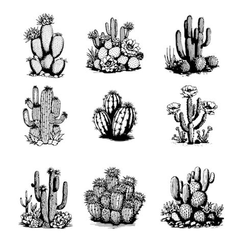 Premium Vector Cactus Hand Drawn Vector Set