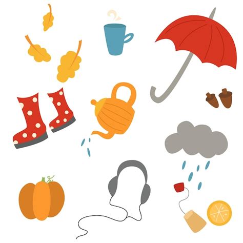 Conjunto de iconos de otoño ilustración vectorial Vector Premium