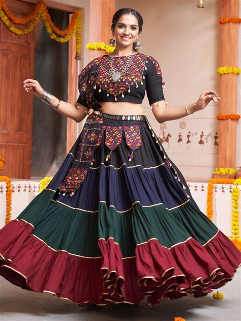 Gorgeous Multi Color Thread Work Rayon Navratri Lehenga Choli