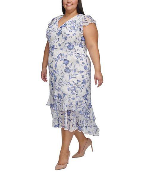 Tommy Hilfiger Plus Size Floral Print Flutter Sleeve Midi Dress Macys