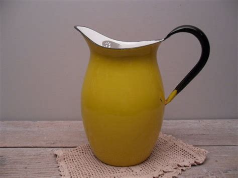 Yellow Enamel Pitcher Etsy Yellow Enamel Pitcher Enamelware Pitcher