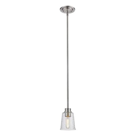 1 Light Brushed Nickel Mini Pendant With Clear Seedy Glass Shade 464mp Bn The Home Depot