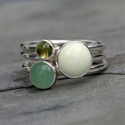 Spring Green Stacking Rings Set Of Three Sterling Silver Stackable