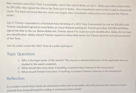 Solved Alex owned a used 2021 Tesla 3 automobile, which Alex | Chegg.com