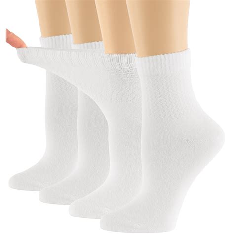 Womens Bamboo Diabetic Quarter Socks 4 Pack White