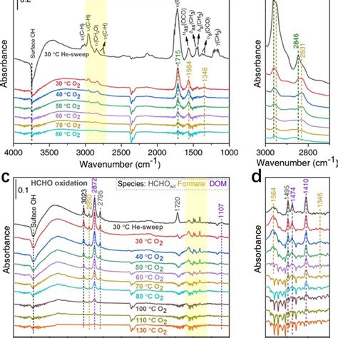 In Situ DRIFT Spectra Of The Oxidation Processes A B MF And C D HCHO