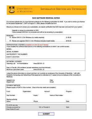 Fillable Online Umanitoba Sas Software Renewal Notice Fax Email Print