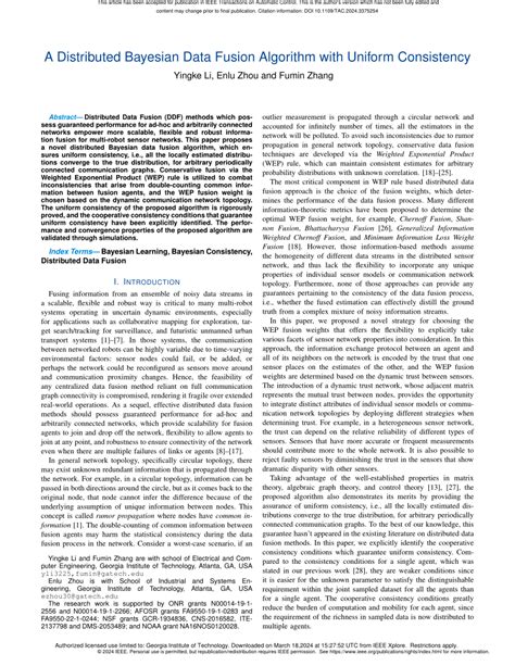 Pdf A Distributed Bayesian Data Fusion Algorithm With Uniform Consistency