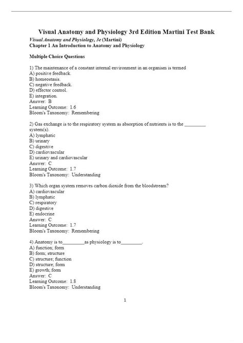 Visual Anatomy And Physiology 3rd Edition Martini Test Bank All