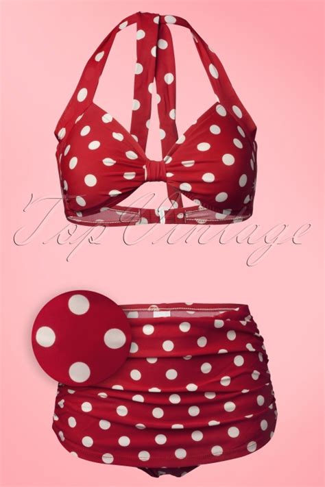 50s Classic Polka Bikini In Red And White