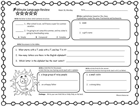 Free Daily Language Review Worksheets Grade 5 Math Worksheet Activities